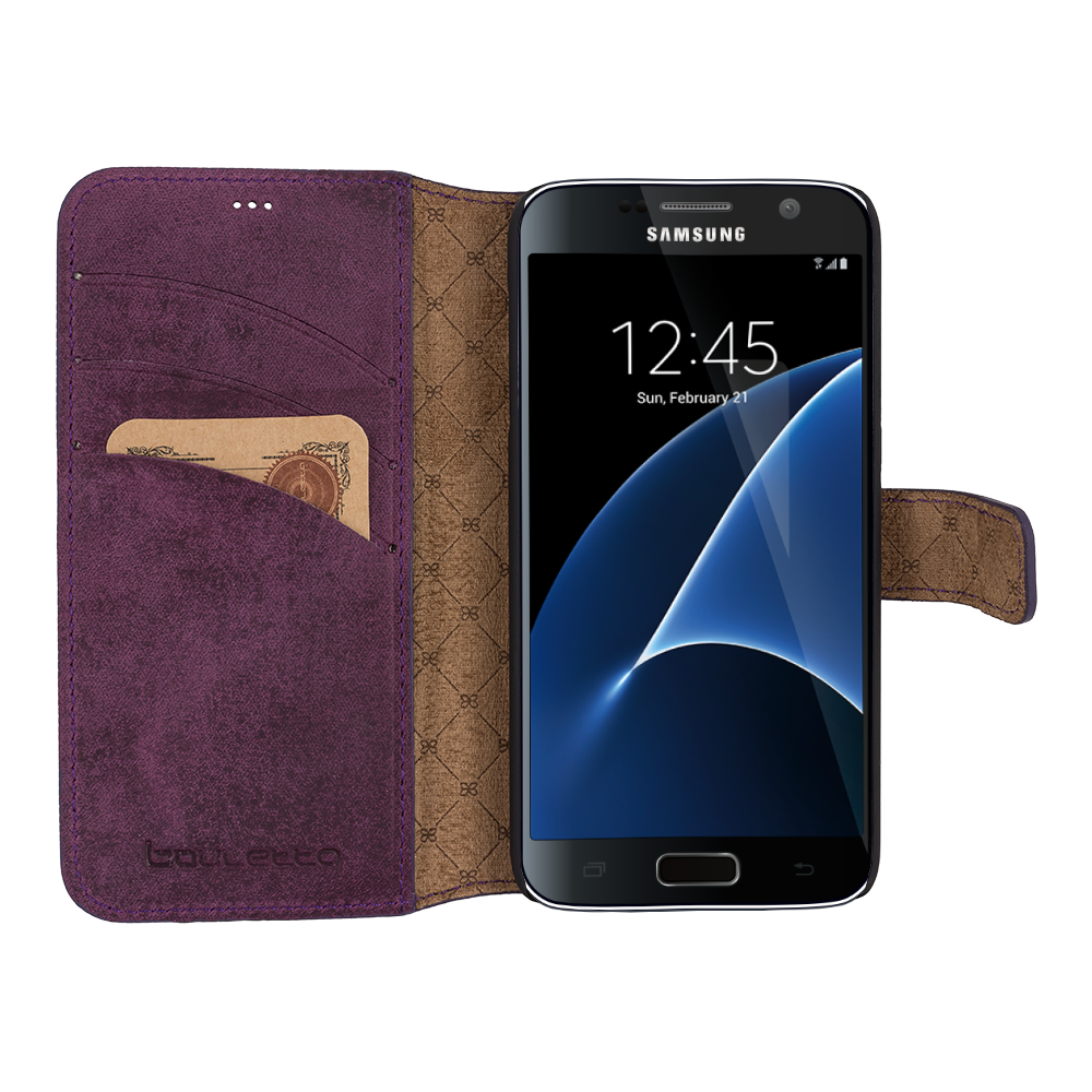 Samsung Galaxy S7 Compatible Leather Wallet Case WCID G7 Purple