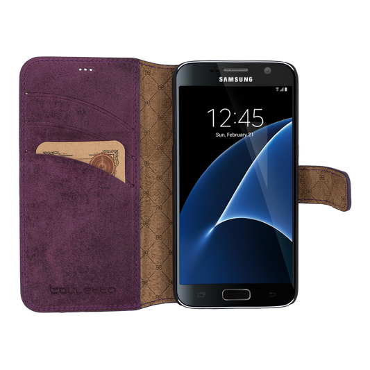 Samsung Galaxy S7 Compatible Leather Wallet Case WCID G7 Purple