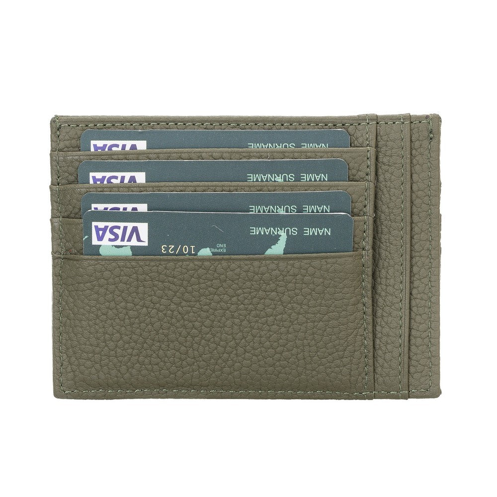 Leather Card Holder, Coin Compartment, 6 Card Compartments, Khaki Green