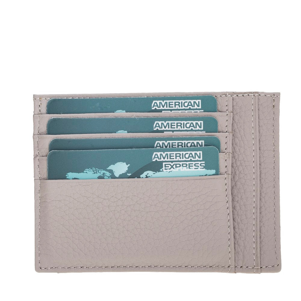 Leather Card Holder, Coin Compartment, 6 Card Compartments, Beige