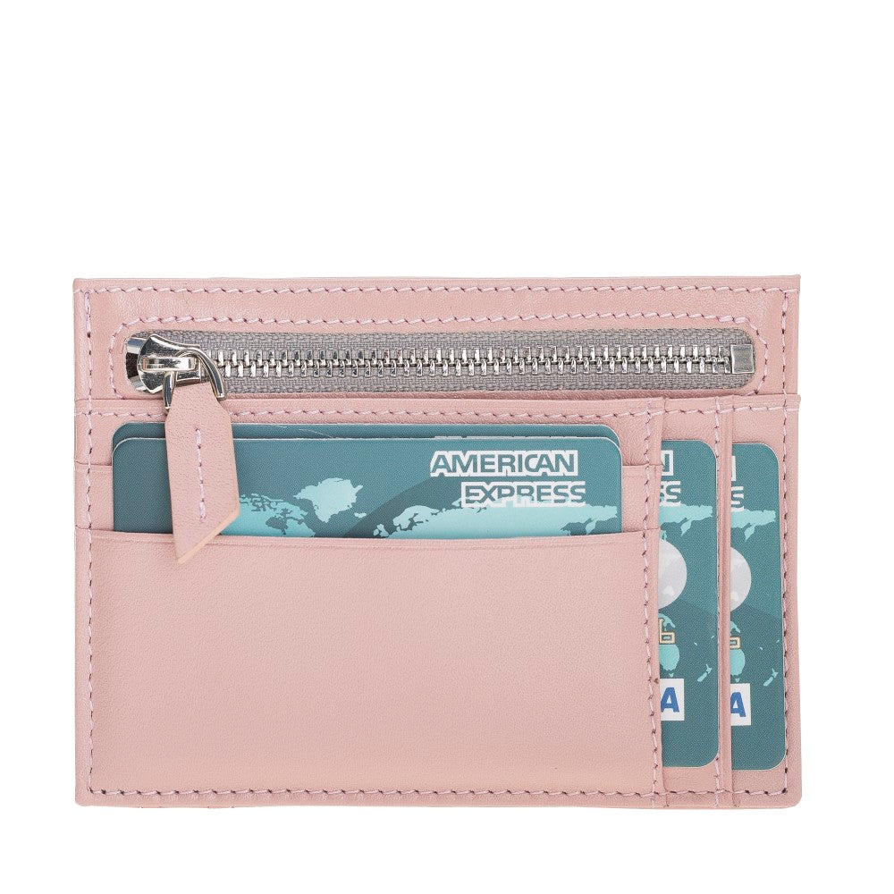 Leather Card Holder, Coin Compartment, 6 Card Compartments, Candy Pink