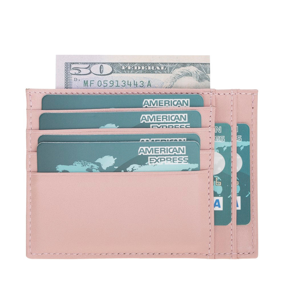 Leather Card Holder, Coin Compartment, 6 Card Compartments, Candy Pink