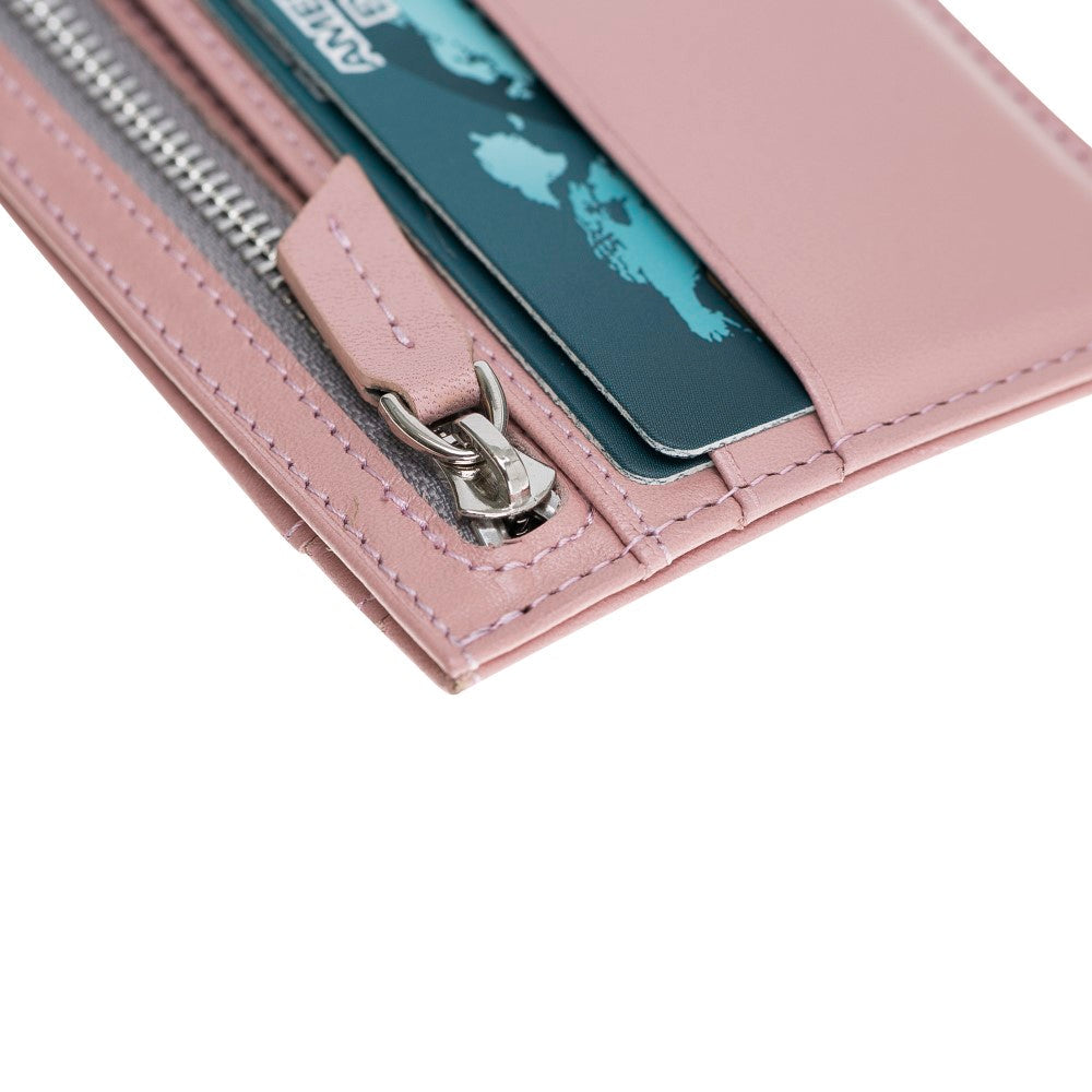 Leather Card Holder, Coin Compartment, 6 Card Compartments, Candy Pink