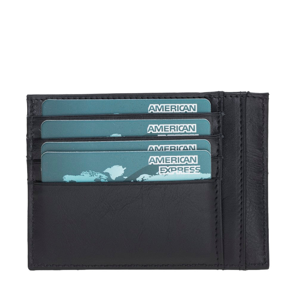 Leather Card Holder, Coin Compartment, 6 Card Compartments, Black