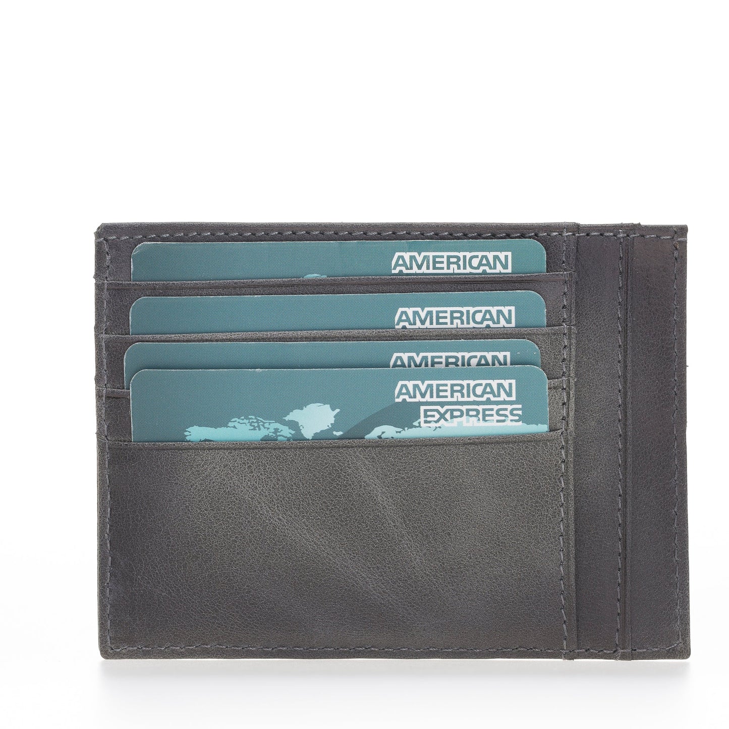 Leather Card Holder, Coin Compartment, 6 Card Compartments, Effect Gray